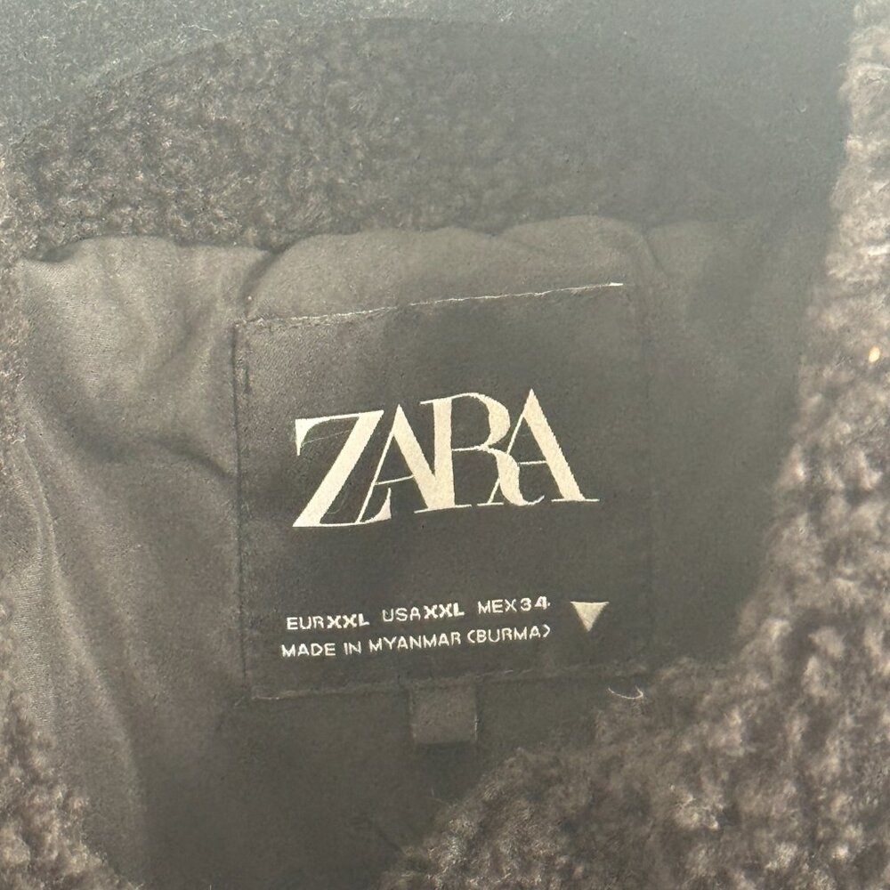 Zara Black Sherpa Fleece Jacket (Size XXL) - Picture 2 of 4